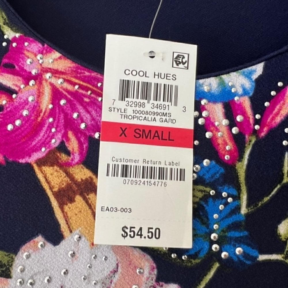 JM Collection Floral Chiffon Blouse XS – Angel Sleeves Navy Pink Floral NWT - Picture 6 of 13